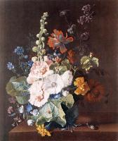 Huysum, Jan van - Hollyhocks and Other Flowers in a Vase